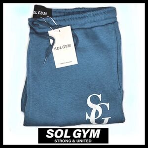 SG Sol Gym Premium Men's 100% Cotton MONOGRAM SWEATPANTS (NWT) Blue Cotton